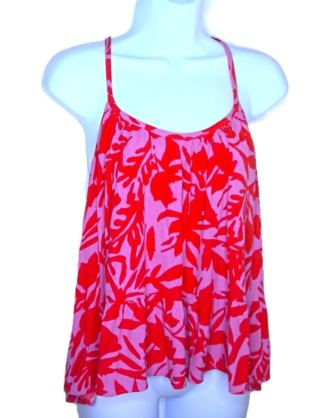 New LOFT Babydoll Ruffled Tank Top Cami Red Lilac Rayon Racerback Flowy Drape S